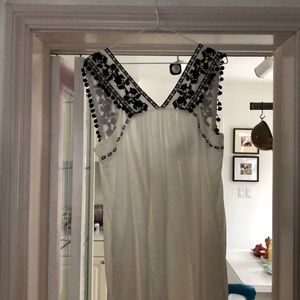 JCrew white linen maxi pom pom dress